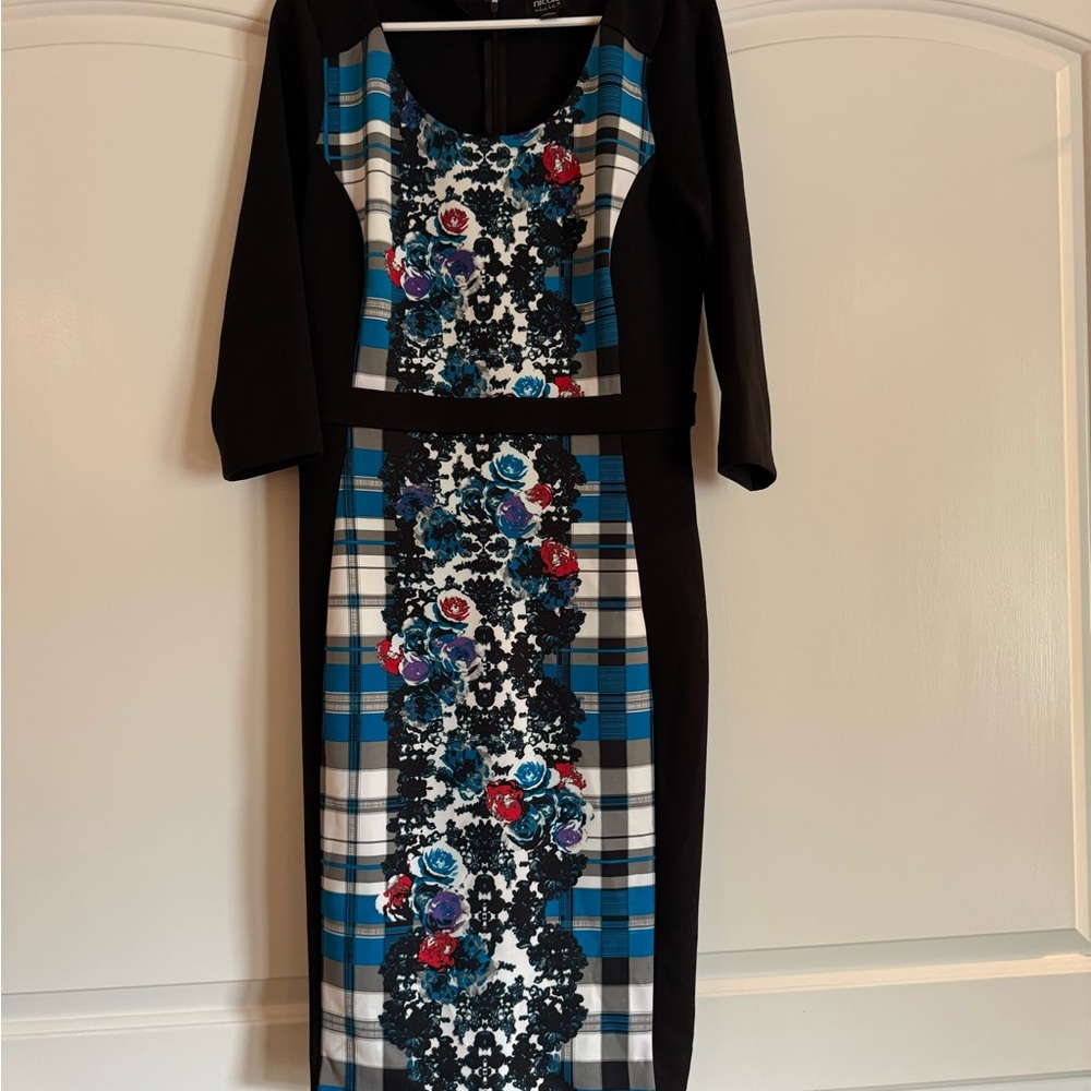 Nicole Black and Blue Plaid Floral Dress